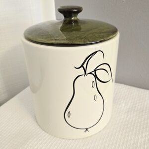 Vtg Sketched Pear Canister Retro Kitchen Jar Glazed Pottery USA